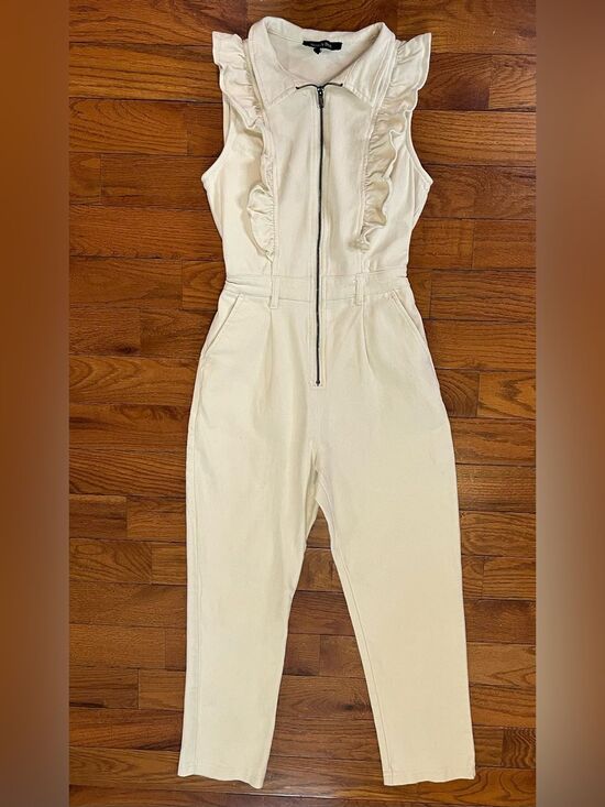 Unbranded Pants - Strut & Bolt Ivory Ruffle Zip Jumpsuit Small Coquette Romantic